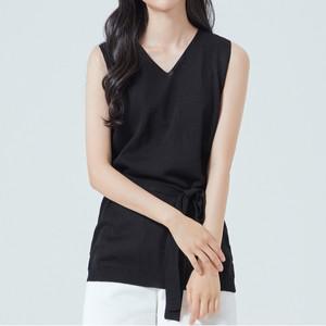 [하프클럽/미쏘]V넥 벨트 포인트 나시 스웨터(MIWKAA712T)