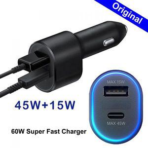 차량용 시거잭 충전기 오리지널 60w 삼성 호환 슈퍼 빠른 자동차 Pd Usb 타입 C 포트 45w 갤럭시 S23 + S22