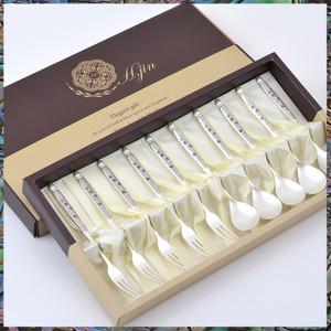 H. JIN 단아매화 은티스푼티포크 10p세트+포장/ 이니셜각인 접대용수저 기념메세지문구가능 고희연답례품 49제기념품