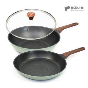 키친아트 IH모던그린 3종 세트 / 프라이팬, 궁중팬, 유리뚜껑 모두 28cm