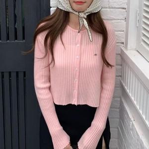 여자 미니와펜 골지 노카라 세미크롭 니트 가디건