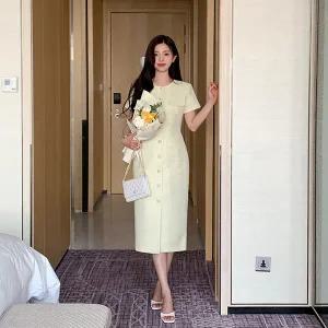 (백화점납품/브랜드공정/격식룩) 모디프 포켓 버튼 트위드 H라인 롱 반팔 원피스 여름 썸머 op16035