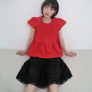 리어드 스모크 하프슬리브 블라우스 (3color)