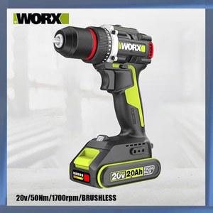 Worx WU173 무선 이중 속도 드릴 충전식 브러시리스 20v 50Nm 1900rpm 18 토크 충전기 제외