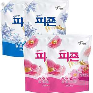 피죤 섬유유연제 리필 2100ml 핑크로즈 2개+블루비앙카2개