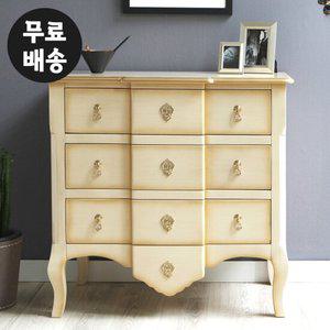 리베 원목 엔틱 3단 서랍장 슬림 우드(빈티지크림)