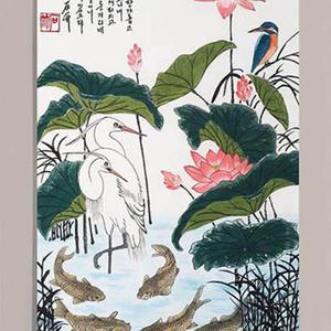 파워氣 연하리백로도 연꽃 잉어 백로그림/재복/번창/합격/승진/등용/사업성공/합격/부자 소원성취/운수대통/파워갤러리