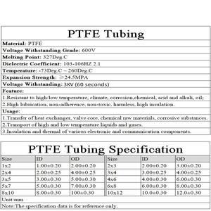 1M 높은 투명도 PTFE 튜브 F46 절연 파이프 온도 내식성 테프론