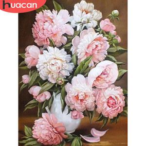 HUACAN 5d 다이아몬드 페인팅 모란 꽃 크로스 스티치 자수 장미 30x40cm 벽 장식 아트 바느질 키트