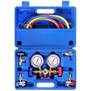 에어컨 HVAC R134a R404a Freon을 위한 YSTOOL 3방향 AC 매니폴드 진단 게이지 냉매 충전 세트, 5FT 호스 조절식 퀵 커플러로 Acme 어댑터를 탭할 수 있습니다