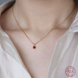 고전적인 심플 미니 레드 그린 화이트 지르콘 펜던트 목걸이 925 스털링 실버 14k 골드 도금 쇄골 체인