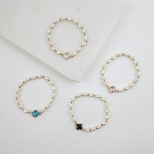 국산 담수진주 팔찌  6mm 못난이 밥풀진주와 네잎 크로바 비즈의 여성 패션팔찌   0777