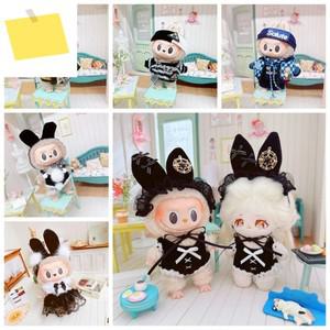 17cm 펜던트 Labubu 인형 드레스 귀여운 옷 검은 하녀 제복 정장 만화 까마귀 바디 슈트 복장 의상