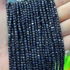 천연 사파이어 수제 면체 큐브 원석 비즈 DIY 쥬얼리 제작 팔찌 목걸이 15 인치 3MM