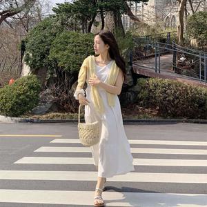 여성 무지컬러 린넨 핀턱 셔링 민소매 롱 원피스