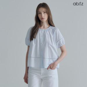 에이비플러스 여성 스모크 셔링 라운드 블라우스 셔츠 오피스룩