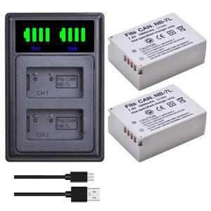 1800mAh NB-7L 배터리 + Canon PowerShot G10 G11 G12 SX30 용 LED 듀얼 충전기 유형 C 포트는 디지털 카메