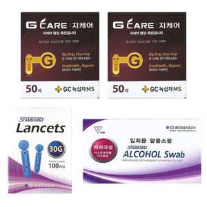 녹십자 지케어 혈당시험지 혈당측정검사지 100매+채혈침100개+알콜솜100매 - 26년 11월