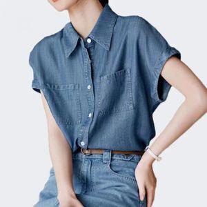 데님 반팔 셔츠 청남방 가을 여성 루즈핏 블라우스