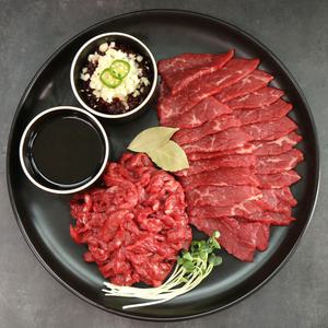 한우 육회 육사시미 200g 소스포함 소고기 우둔살 생고기 1등급 사시미 세트
