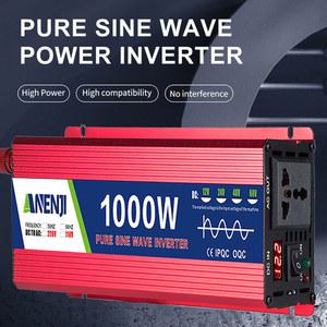 차량용 태양광 순수 사인파 인버터 전압 변압기 전력 변환기 LED 디스플레이 1KW 12V 24V 48V AC110V 220V