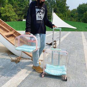고양이 투명 캐리어 강아지 가방 이동장 바퀴 케이지 트롤리 카트 반려동물 여행용