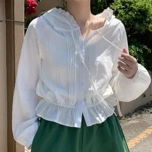 [코코블랑] 레이지 후드 크롭 블라우스