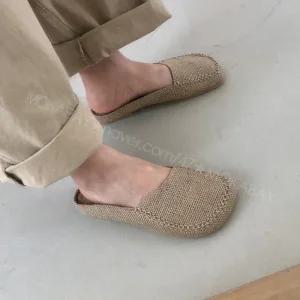 라탄 블로퍼 2cm 린넨 마 스티치 여름 스퀘어 뮬 플랫 슬리퍼 332ps