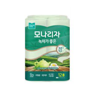 모나리자 녹차가좋은 3겹 30M 12롤 1개 천연펄프 화장지 휴지