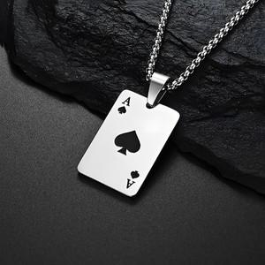 힙합 스테인레스 스틸 포커 카드 스페이드 목걸이의 에이스 남성용 펜던트 체인 놀이 쥬얼리 하트