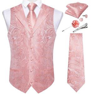 디뱅구 남성 조끼 타이 세트 7PCS 실크 페이즐리 수트 코트 및 넥타이 행커치프 커프스 라펠 핀 결혼식 파티용