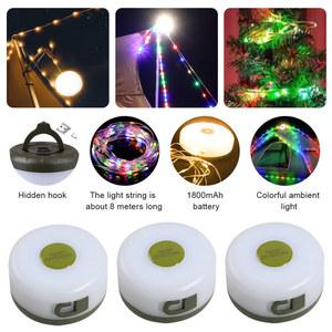 USB 충전식 캠핑 스트링 조명, 휴대용 LED 텐트 IP44 방수, 8m, 10m 길이, 2000mAh