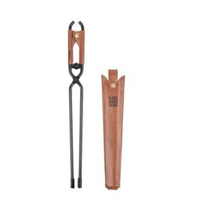 탄소강 숯 집게 캠핑 모닥불 바베큐 장작 클립 도구 스토브 숯 집게 가죽 손잡이 장작 클램프