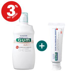 [3%] GUM 지유엠액티비탈덴탈컨디셔너에이엔 임플란트 관리 후 무알콜 가글 1개+검덴탈겔에스이 임플란트케어 잇몸관리 저자극 peri-implant 치약 1개
