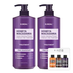쿤달 네이처 트리트먼트, 핑크그레이프프룻, 1058ml, 2개 + 증정(샴푸 화이트머스크, 100ml ,1개 +바디워시 화이트머스크 ,100ml ,1개 + 트리트먼트 화이트머스크 ,100ml, 1개 )