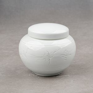 백자 조각운학 1.2kg 밀폐용기 소금항아리 꿀단지 꿀병 도자기 항아리 보관용기