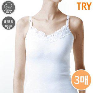 TRY 여 순면 레이스 케미솔런닝 3매