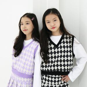 연우 봄가을 여아용 아가일 조끼 