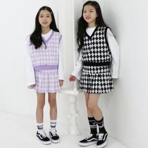 우연 여아용 봄가을 아가일 조끼