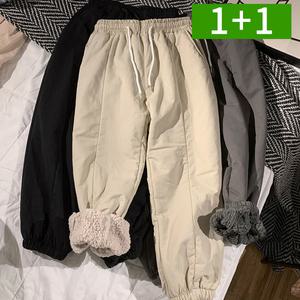 1+1 남자 융기모 트레이닝바지 남성 조거팬츠 일자 밴딩 팬츠 방한 두꺼운 겨울 양털 츄리닝바지