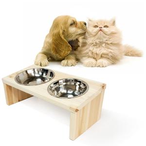 강아지 고양이 원목 2구 밥그릇 스텐 식기 물그릇