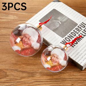플라스틱 투명 크리스마스 공, DIY 개인 사진 프레임, X mas 나무 걸이 장식, 펜던트, 3