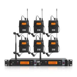 XTUGA IEM1200 UHF 무선 이어 모니터 시스템 2 채널 6 바디팩 모니터링, 이어폰, 40 UHF 주파수, 328피트 범위, 무대, 스튜디오 및 교회용 모노 디자인