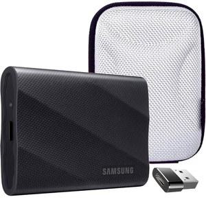삼성 MU-PG2T0B /AM T9 2TB 휴대용 SSD, USB 3.2세대 2x2 2,000MB /s 속도, 하드 쉘 케이스가 포함된 블랙 번들 및 컨버터 어댑터 유형 C 어댑터, 타입 암수-USB2.0 2.0 A 남성