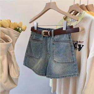 여자청반바지 청반바지 투포켓 청 여름 하이웨스트 슬림 와이드 포켓 A라인 핫팬츠 원템2