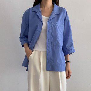 샵앤) 여성 카라넥 세련된 데일리 7부소매 아우터 블라우스 CAT-WBL-4237-블루