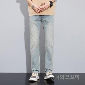 남성용 여름 얇은 연한 청바지 슬림 한 스트레이트 레그 캐주얼 긴 바지