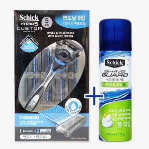 쉬크 하이드로5 커스텀 하이드레이트 면도기+날9입 + 쉬크 면도폼 220ml 구성