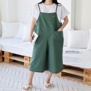 여성 쿨 린넨 뷔스티에 7부 민소매 멜빵 와이드 점프슈트