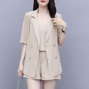 여성 쓰리피스 반바지 정장 세트 여름 출근룩 데일리 밴딩 세미 편한